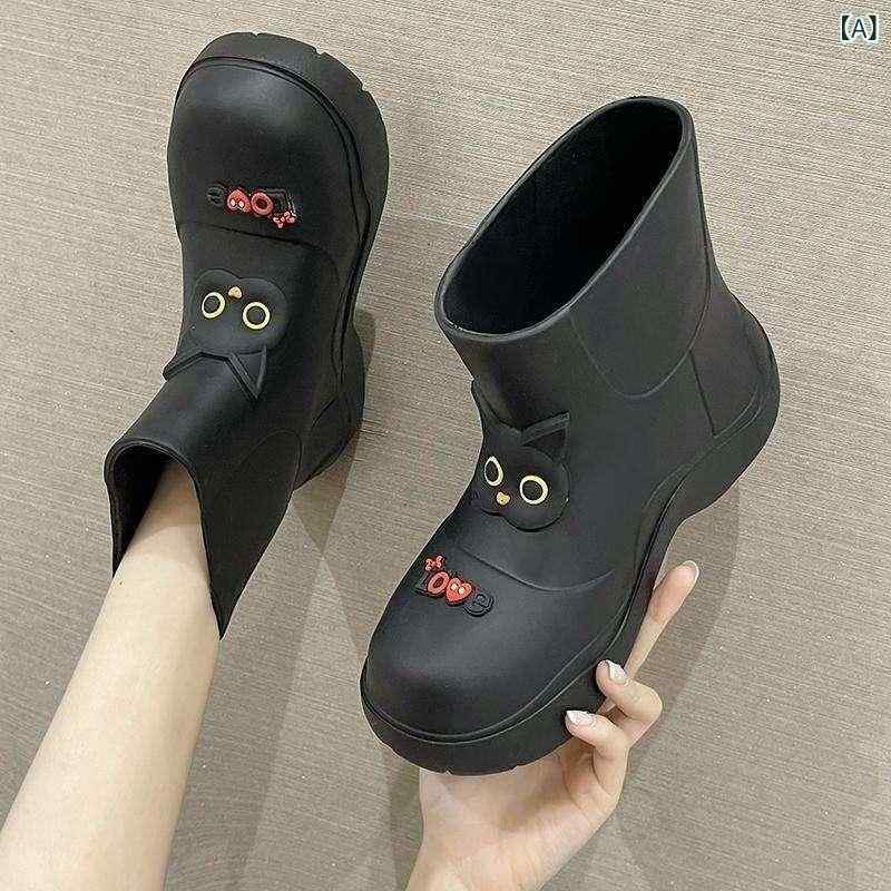 レインブーツ レディース 女性用 長靴 防水 防滑 厚底 ミドル丈 かわいい ユニークデザイン PVC素材 雨の日 梅雨対策 通勤 通学 普段使い アウトドア ガーデニング