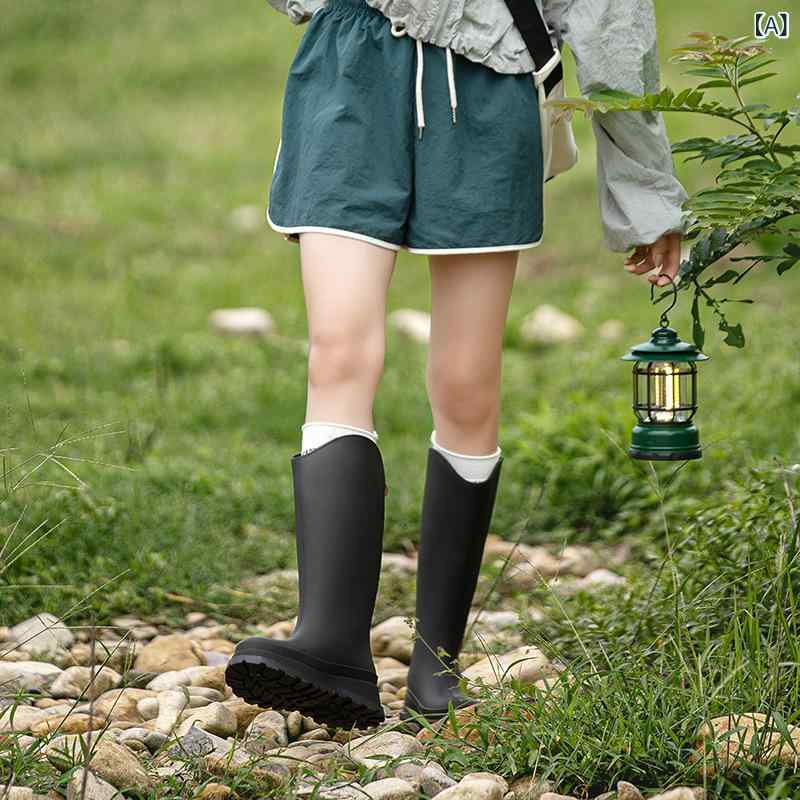 雨靴 レディース PVC 厚底 防水 滑り止め ロング丈 ハイカット レインブーツ 長靴 おしゃれ ファッション カジュアル スリッポン 普段使い 作業用 厨房 オールシーズン