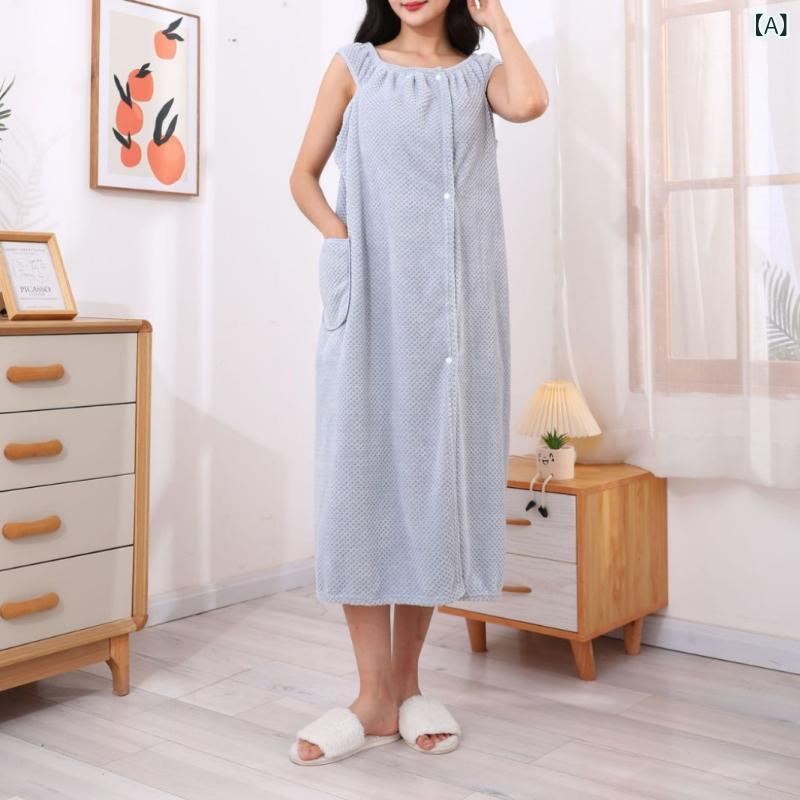 バスタオルワンピース レディース 女性用 厚手 ふんわり もこもこ サンゴフリース マイクロファイバー 吸水速乾 ストラップ付き 大人可愛い 刺繍入り お風呂上がり ルームウェア