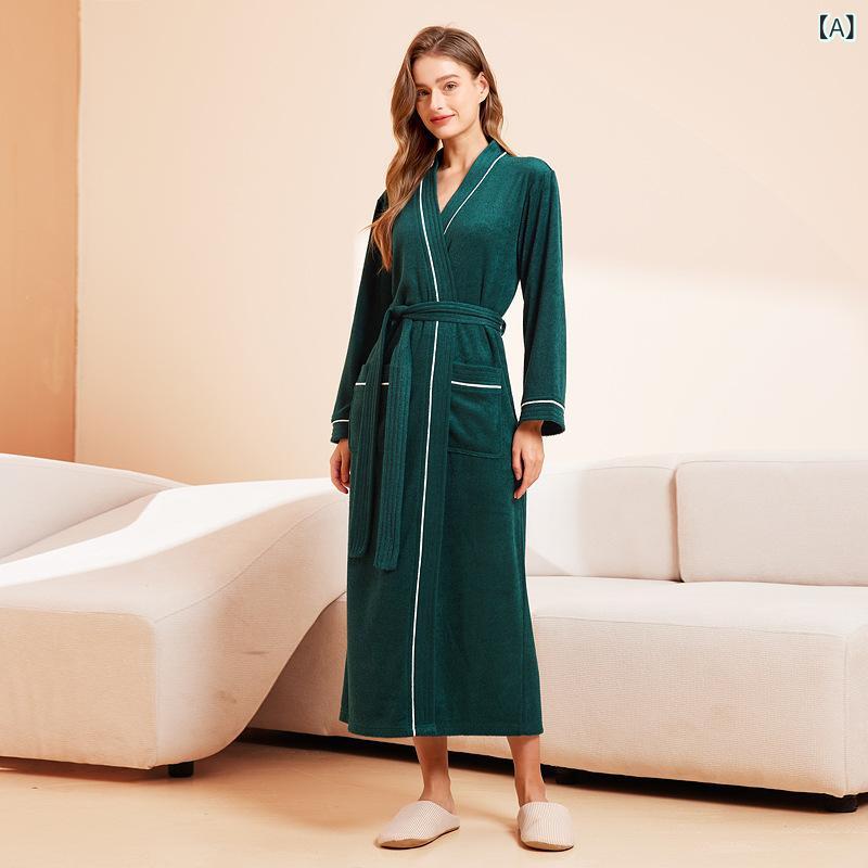 バスローブ 男女兼用 タオル地 パイル地 ポリエステル 吸水速乾 長袖 ロング丈 超厚手 快適 ガウン ル..