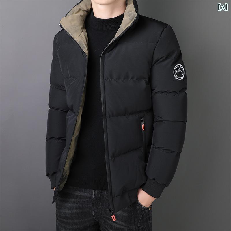 樂天商城 - ジャケット メンズ 男性用 秋冬 防寒 中綿 フード付き ショート丈 厚手 カジュアル 韓国風 おしゃれ トレンド スリムフィット 大きいサイズ アウター 保温 ジップアップ 無地