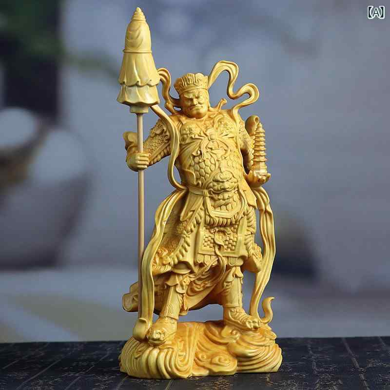置物 つげの木彫り 四大天王 金剛守護神 仏像 開運 厄除け 縁起物 風調雨順 中華風 インテリア オブジェ 精巧 手彫り 彫像
