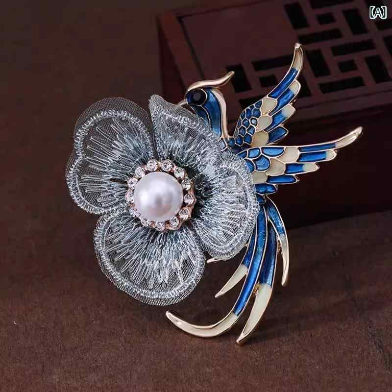 ブローチ レディース レトロ 鳳凰 刺繍 中華風 高級感 百鳥朝鳳 縁起物 合金製 電気メッキ加工 セータ..