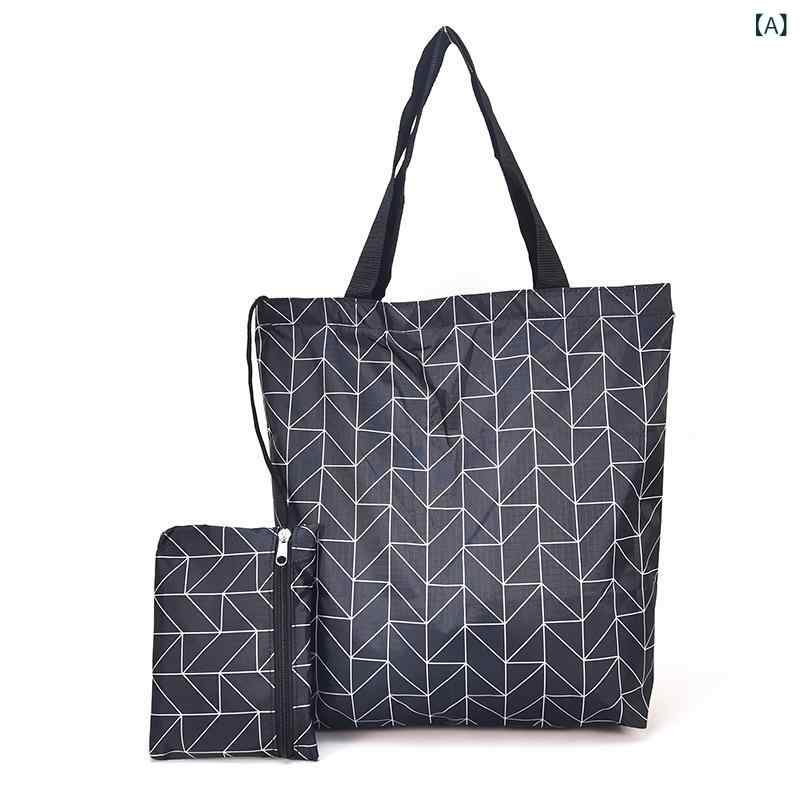 Tote Bag Type - エコバッグ レディース ミドルサイズ ファスナー付き 折りたたみ式 携帯収納 スーパー 買い物袋 おしゃれ トート型 旅行 トラベル ナイロン製 韓国風 キャラクター 最大20kg(x2)