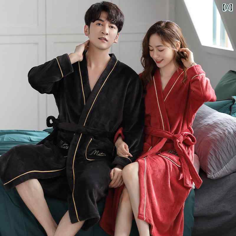 ルームウェア メンズ レディース カップル ペア バスローブ ガウン ロング丈 マキシ丈 サンゴフリース コーラルフリース 厚手 裏起毛 あったか もこもこ ふわふわ 保温 防寒 秋冬