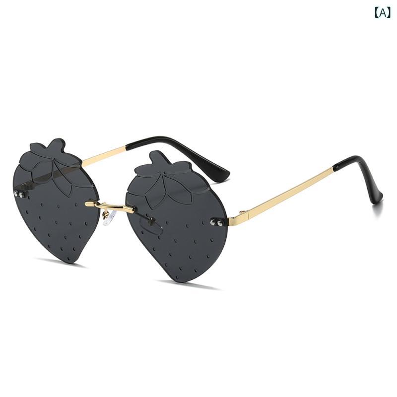 サングラス ユニセックス 個性的 リムレス ピーチ型 UV400カット アイウェア ファッション パーティー イベント ダンス ストリート ヒップホップ スタイリッシュ カジュアル