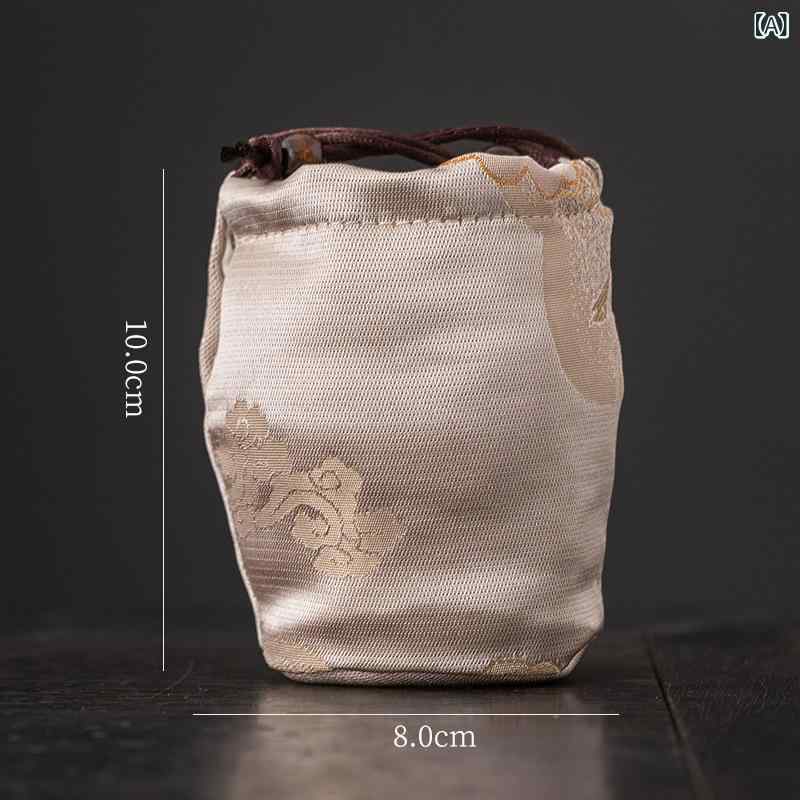茶器 収納ポーチ 織錦刺繍 金糸 厚手 クッション性 茶碗 湯呑 単杯用 旅行 携帯 ポータブル 和風 日式 ..