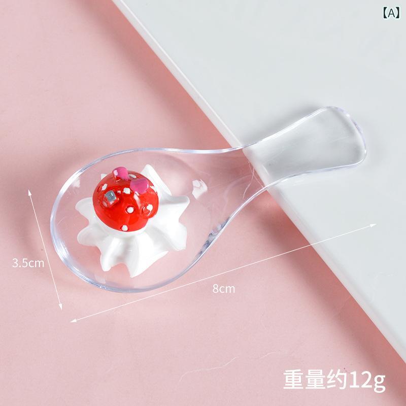 食品サンプル フェイククリーム フルーツスプーン DIY ハンドメイド ミニチュア模型 ドールハウス小物 ドラゴンフルーツ いちご デコレーション 置物 オブジェ ABS樹脂 撮影小物 インテリア飾り