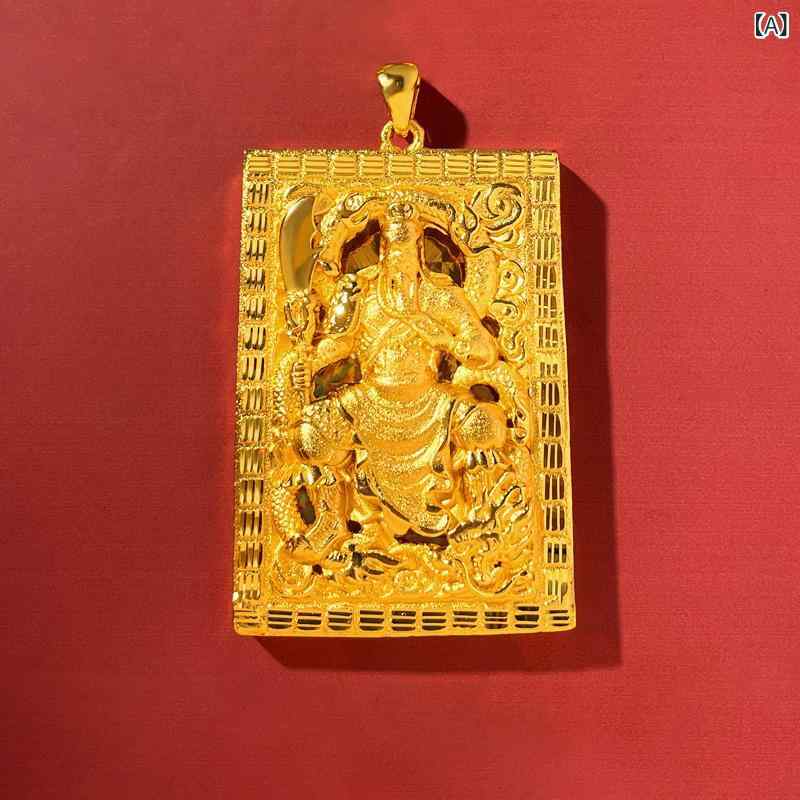 ネックレス メンズ 関羽 武財神 真鍮 金メッキ ペンダント アンティーク調 ゴールド 縁起物 開運 商売..