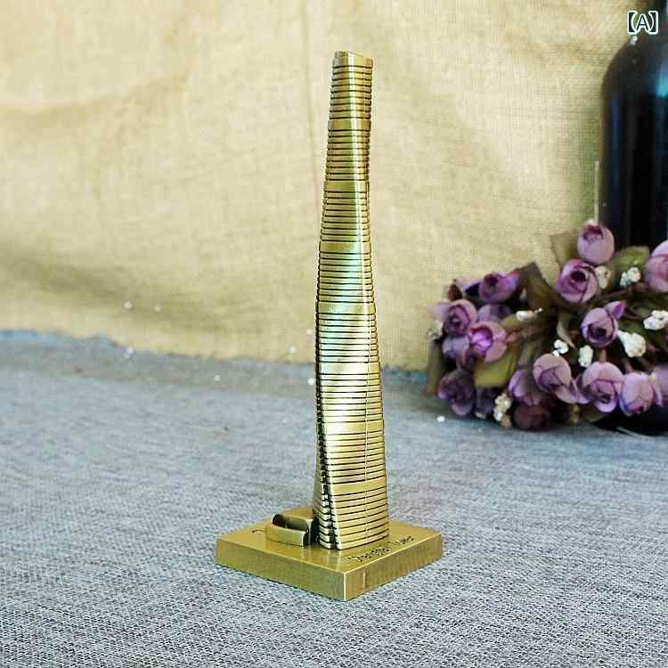 建築模型 上海タワー オブジェ 置物 合金製 金属製 電気メッキ加工 ブロンズカラー 観光土産 旅行記念品 メモリアル インテリア雑貨 モダン スタイリッシュ 室内装飾
