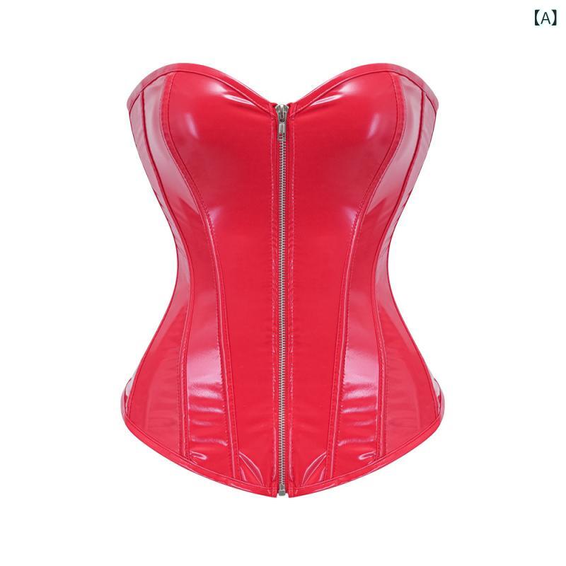 補正下着 レディース セクシー PUレザー 宮廷風 コルセット ジッパー ウエストサポート 腹部引き締め ..