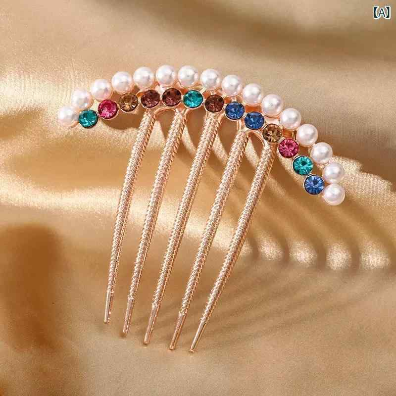 ヘアアクセサリー レディース ママ向け 女性用 お団子ヘア まとめ髪 ヘアクリップ コーム 髪飾り 後ろ髪 リボン 蝶々モチーフ パール パール カラーストーン ラインストーン 合金 韓国風 フェミニン 大人可愛い 春夏