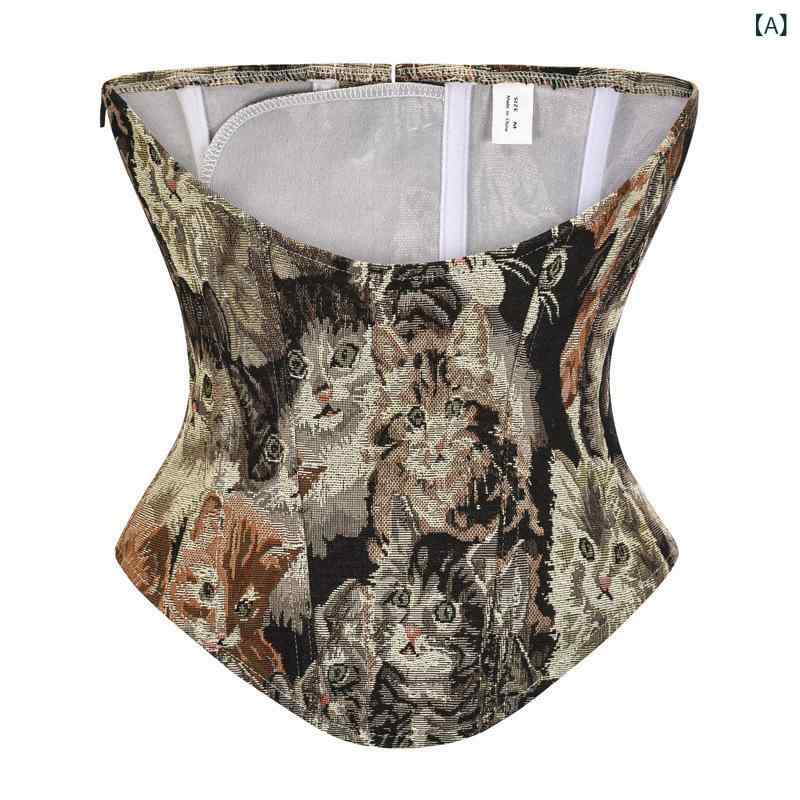 コルセット レディース ジャカード ペルシャ猫 プリント ポリエステル ボーン入り ホック ウエストニッパー ボディシェイパー 補正下着 姿勢矯正 お腹引き締め 調整可能 秋冬(x2)