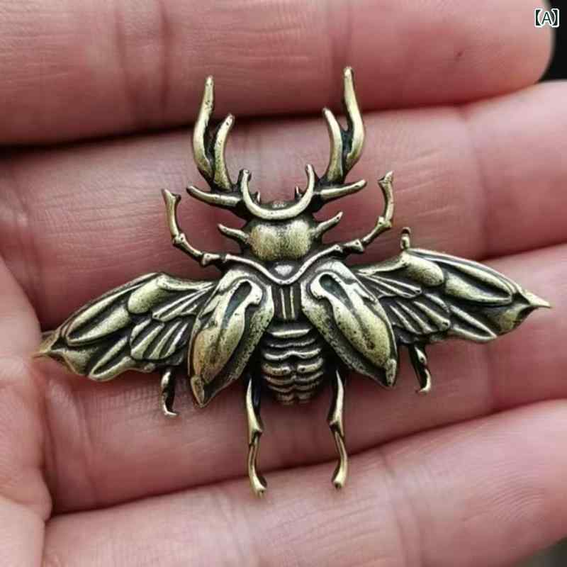 ブローチ 男女兼用 ユニセックス 動物モチーフ 昆虫 カブトムシ デザイン レトロ ヴィンテージ アンティーク調 合金製 ゴールドカラー ファッション小物 アクセサリー ジュエリー(x2)