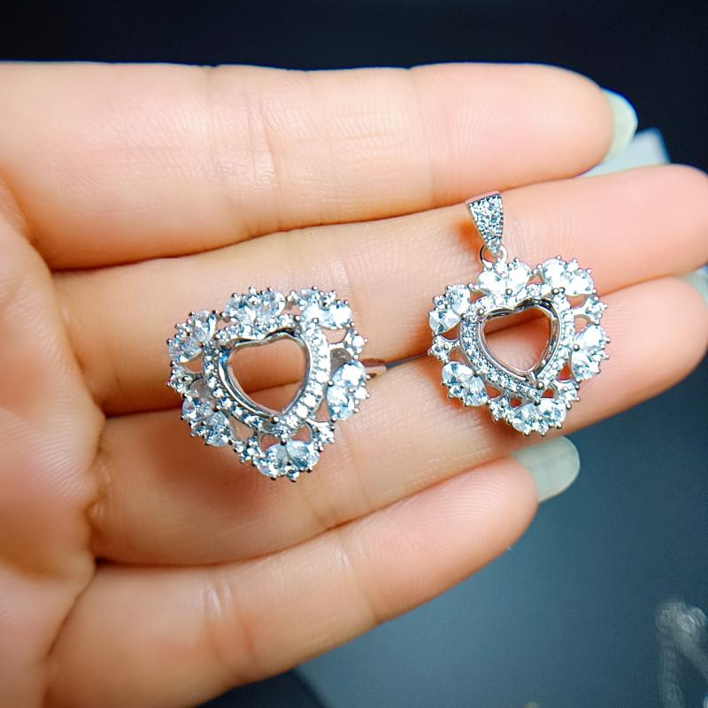 指輪 ネックレス レディース S925 スターリングシルバー ハート空枠セット 上品 高級感 サイズ調整可能..