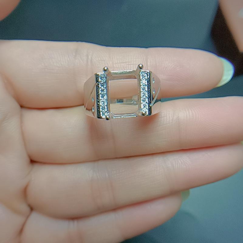 指輪 ユニセックス 高級感 925シルバー ストーンなし 面取り加工 長方形 シルバーカラー 18Kホワイトゴールドメッキ フリーサイズ 満天星模様 ファッション オフィス カジュアル