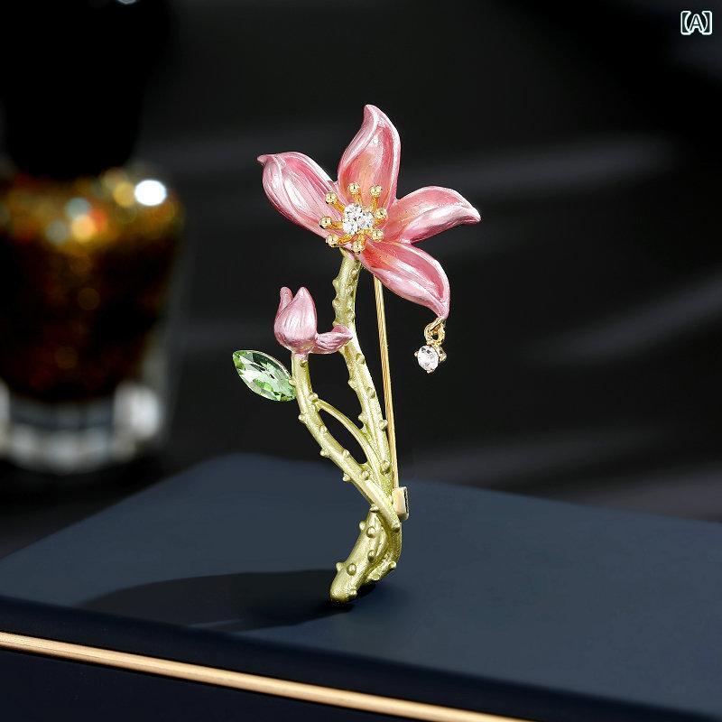 ブローチ レディース 蓮 中国風 レトロ シンプル 上品 個性的 チャイナドレス 胸飾り アクセサリー ショールピン 銅製 ピンク ホワイト
