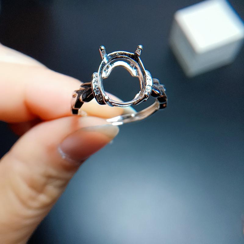 指輪 レディース シンプル S925 シルバー スターダスト加工 オーバル型 空枠 台座 9ミリ 11ミリ 18K ホワイトゴールド ローズゴールド コーティング オープンリング サイズ調整可能 フリーサイズ 通勤 オフィス ファッション 普段使い