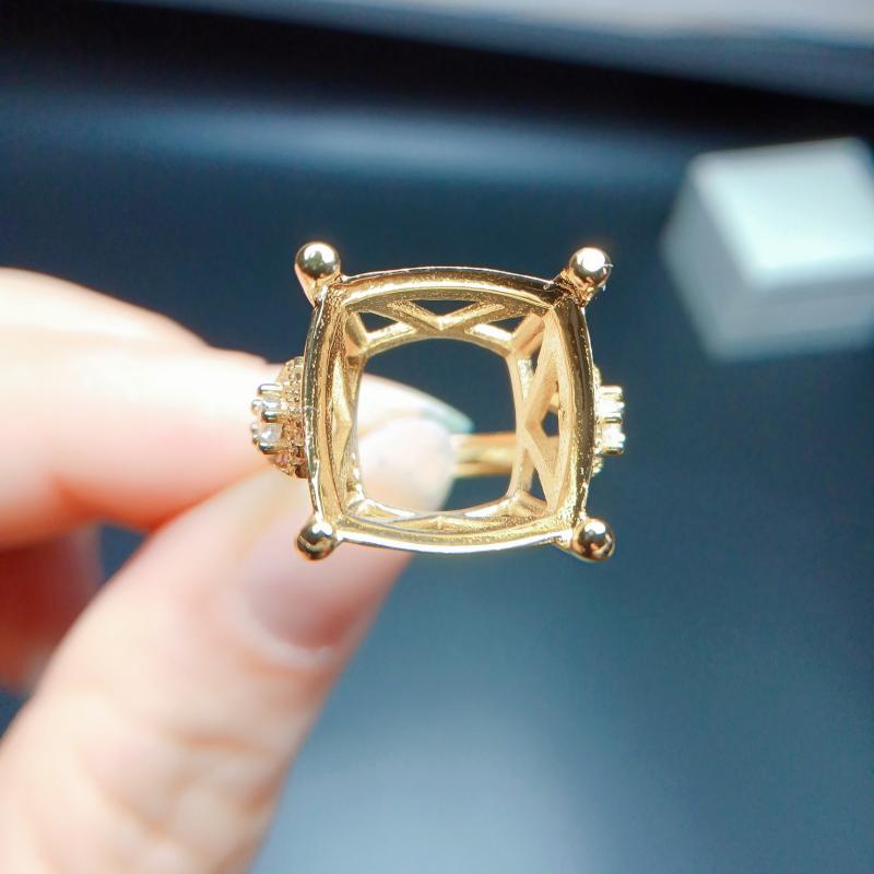 指輪 レディース S925シルバー 空枠 クッションカット 12mm x 12mm 18金 ホワイトゴールド ローズゴールド イエローゴールド メッキ フリーサイズ ファッション カジュアル 上品