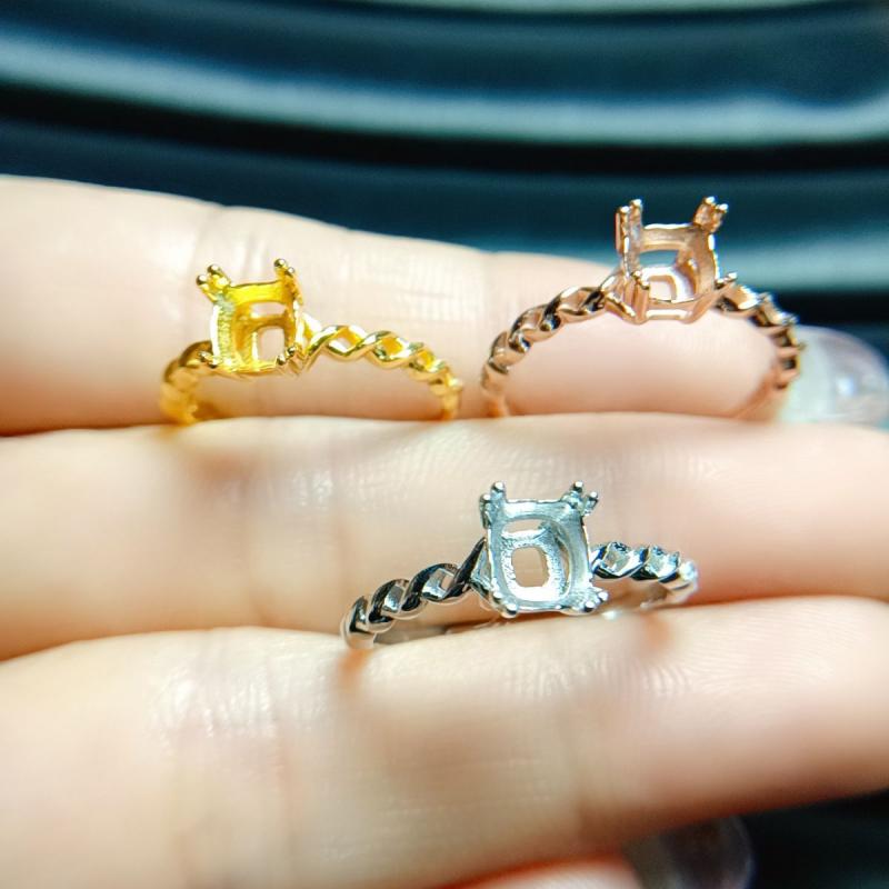 指輪 レディース 女性用 シルバー925 フリーサイズ 空枠 クッションカット 長方形 5x6mm プラチナカラ..