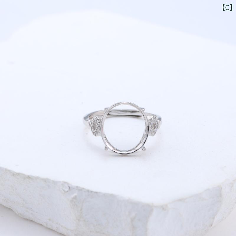 指輪 楕円 卵形 925シルバー 重厚感 ストーンなし フリーサイズ リング空枠 ルース用 電気メッキ加工 プラチナカラー ゴールドカラー シンプル カジュアル ファッション