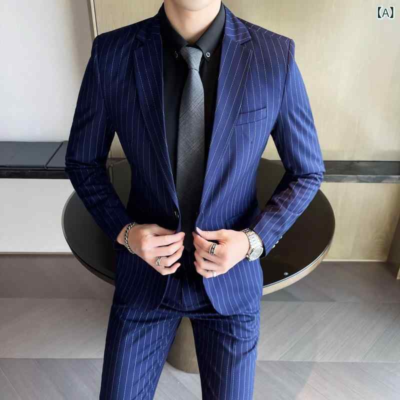 スーツ メンズ 男性用 セットアップ ストライプ カジュアル スタイリッシュ 2点セット ツーピース ブリ..