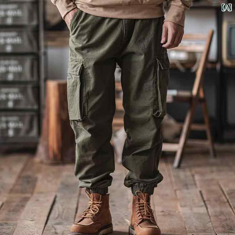 Rakuten - カーゴパンツ メンズ 迷彩 カモフラージュ柄 ストリート ヒップホップ アメカジ ルーズフィット ワイドレッグ ストレートシルエット マルチポケット 薄手 ポリエステル ハイウエスト カジュアル 普段使い アウトドア ロング丈