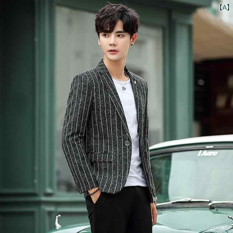 乐天商城 - ジャケット メンズ 春秋 韓国風 テーラードジャケット シングルボタン スリムフィット 細身 若者向け カジュアル ビジネス アウター ポリエステル グレー ライトグレー オフホワイト ブルー