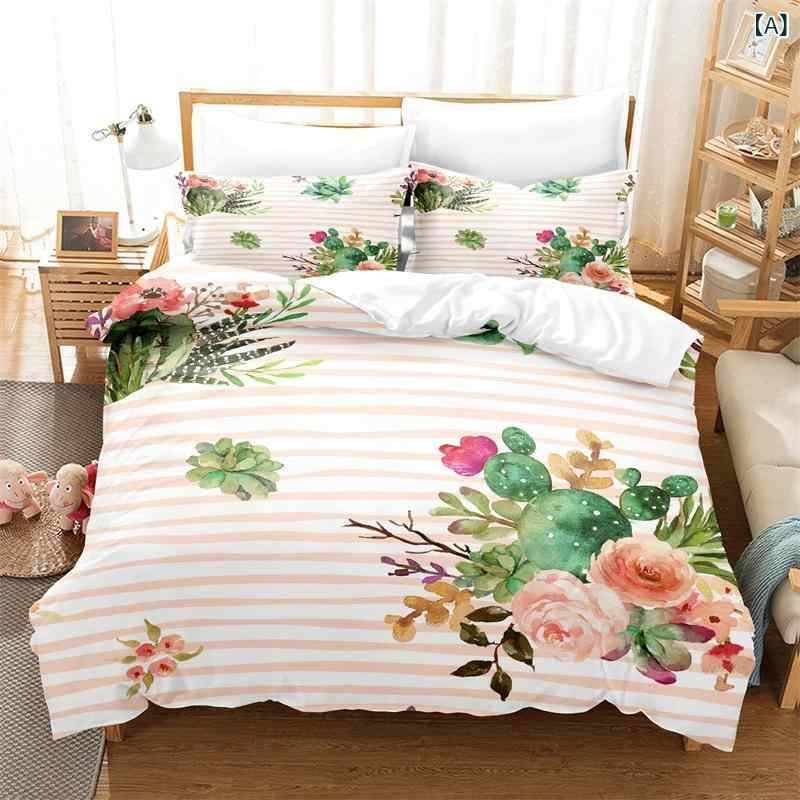 布団カバーセット サボテン 多肉植物 ボタニカル リーフ柄 デジタルプリント 高精細 モダン シンプル ..