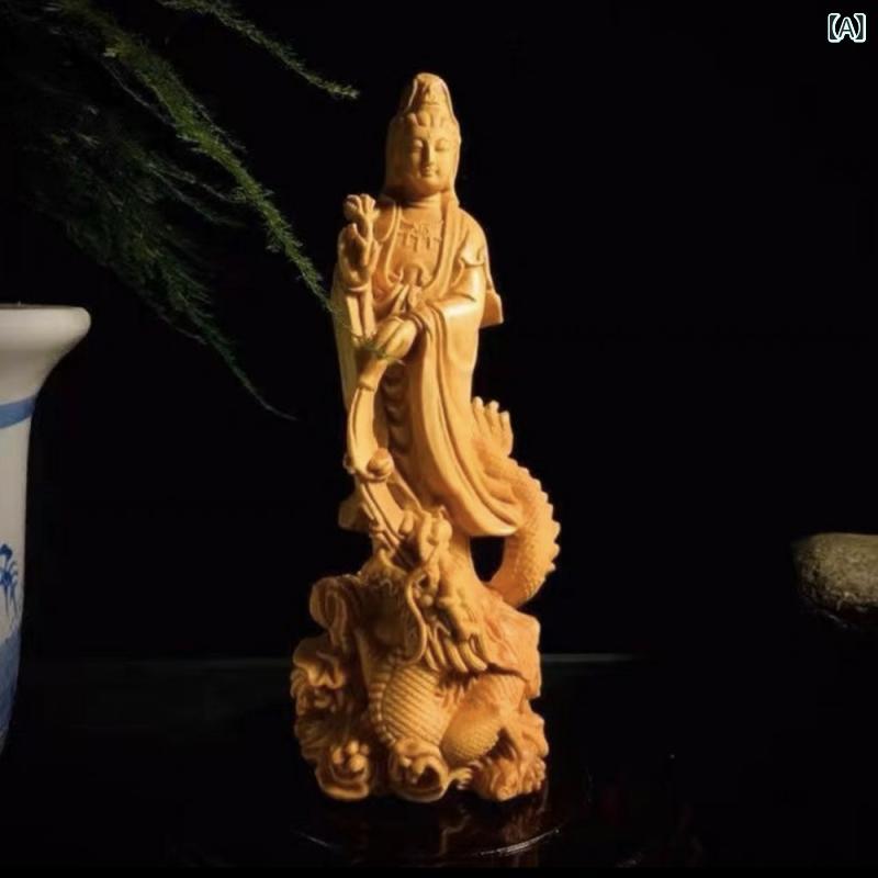 仏像 観世音菩薩 観音様 龍上観音 崖柏 無垢材 天然木 彫刻 精巧 ハンドメイド オブジェ 置物 インテリア 美術品 工芸品 飾り 開運 縁起物 リビング 玄関 デスク 卓上 和室 新中式 モダンアジアン