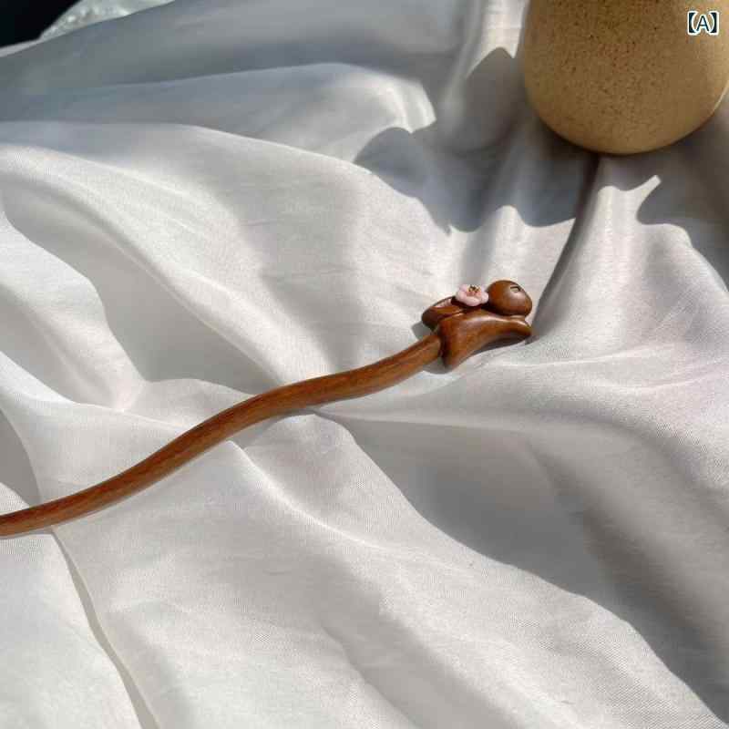 簪 レディース 檀木製 かんざし 桜うさぎ オリジナルデザイン ピンク蝶貝 チャイナスタイル レトロ風 ..