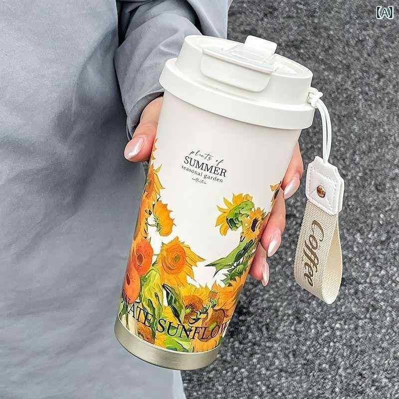 保温カップ 女性用 316ステンレス製 ストロー付き 大容量 マイボトル 水筒 車載 コーヒー マグカップ おしゃれ かわいい シンプル 携帯用 ポータブル 落下防止 耐衝撃 オフィス アウトドア 普段使い