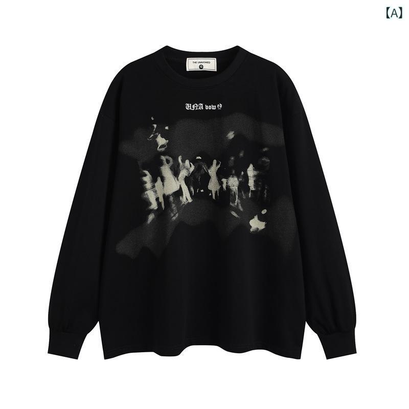 スウェット 男女兼用 アメリカンストリート ストリートファッション グラフィックプリント クルーネック オーバーサイズ ビッグシルエット ゆったり 長袖 コットン 綿100% 着回し 秋冬 カジュアル トップス ブラック ホワイト