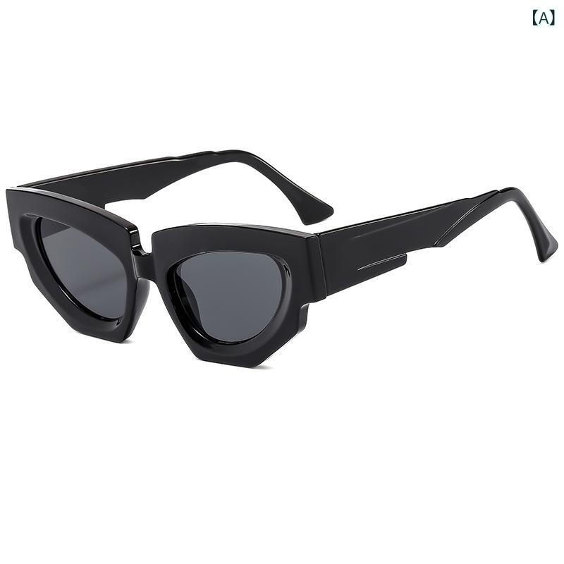 サングラス レディース キャッツアイ UV400 紫外線対策 フルリム 不規則ひし形 ヒップホップ ストリート 個性的 アクリル PCフレーム ドライブ レジャー ファッション ブラック グレー