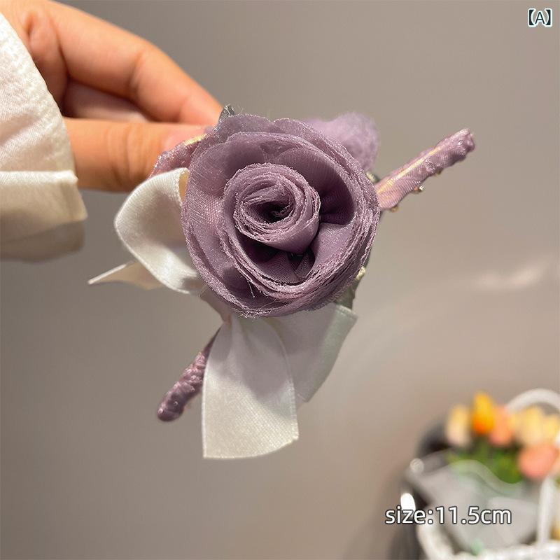 ヘアクリップ レディース ローズモチーフ フラワー リボン 蝶結び エレガント 上品 まとめ髪 アップヘ..