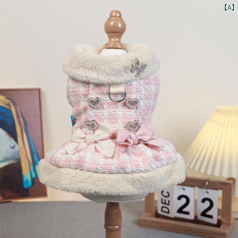 ワンピース 犬用 猫用 秋冬 蝶々柄 ツイード風 防寒 保温 ペットウェア かわいい おしゃれ ドレス 洋服 カジュアル お散歩 お出かけ 普段使い ポリエステル素材