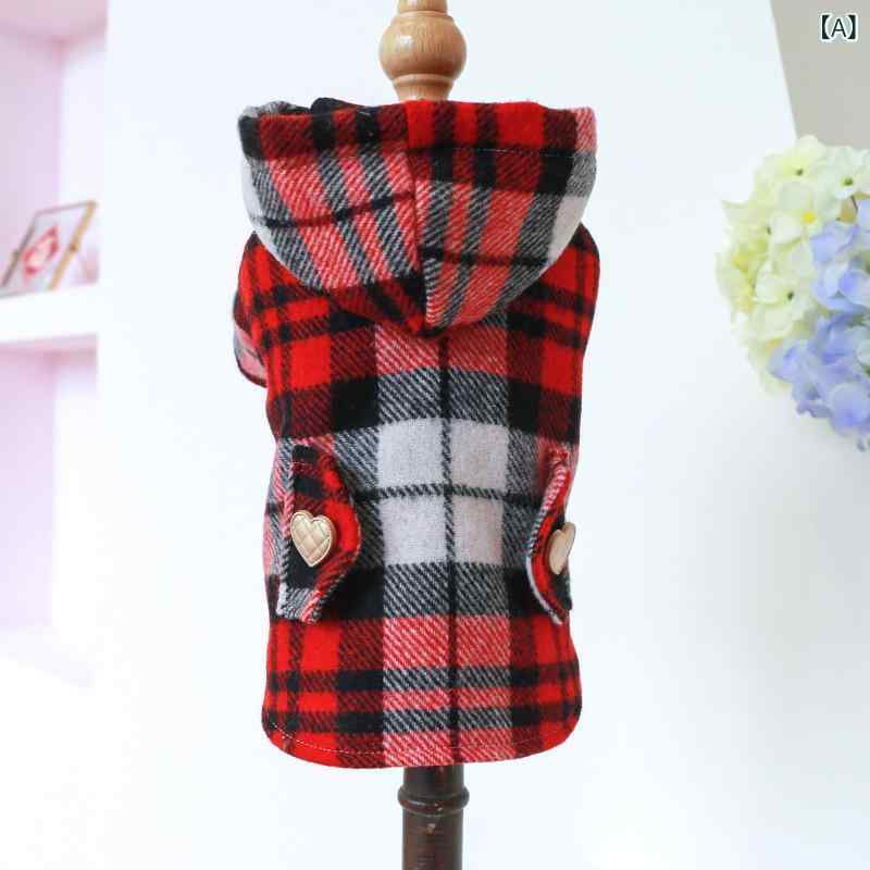 ペットウェア 犬猫兼用 秋冬 防寒 保温 あったか コート ジャケット ブルゾン カジュアル 赤 チェック 格子柄 ポリエステル 散歩 お出かけ用