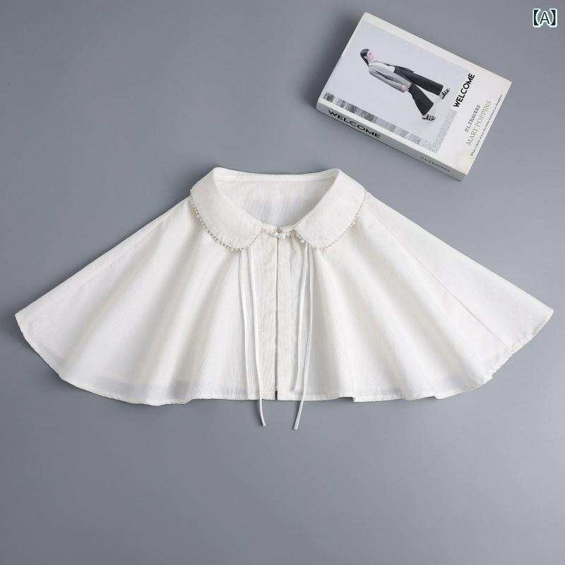 付け襟 綿 コットン コーデュロイ ビーズ装飾 白 ホワイト ミニショール 肩掛け ボレロ 多用途 着回し自在 レイヤード 冷房対策 首元カバー 温度調節 肌寒い日 春秋 秋冬 羽織り