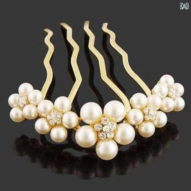 髪飾り ブライダル ヘアコーム かんざし ウェディング 花嫁 エレガント フェイクパール ジルコニア ラ..