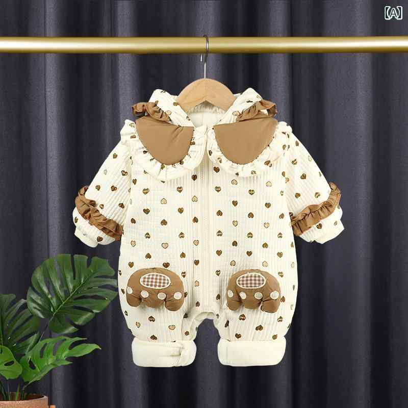 カバーオール 女の子 新生児 ベビー服 ロンパース 秋冬 厚手 暖か 中綿入り 防寒 ...