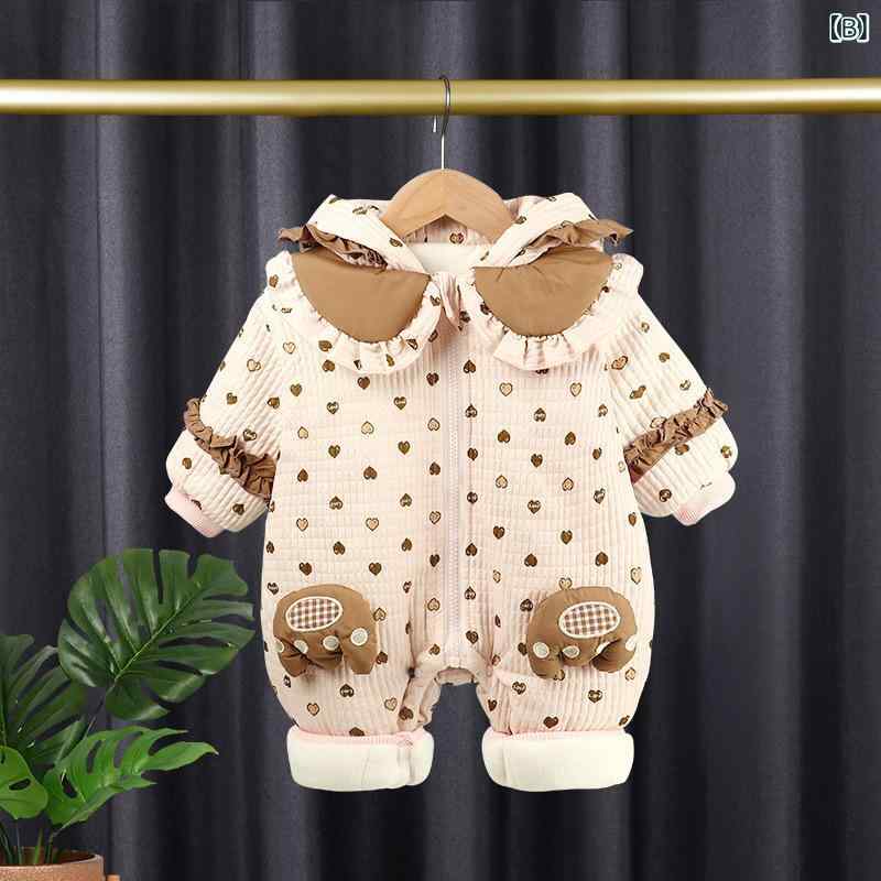 カバーオール 女の子 新生児 ベビー服 ロンパース 秋冬 厚手 暖か 中綿入り 防寒 ...
