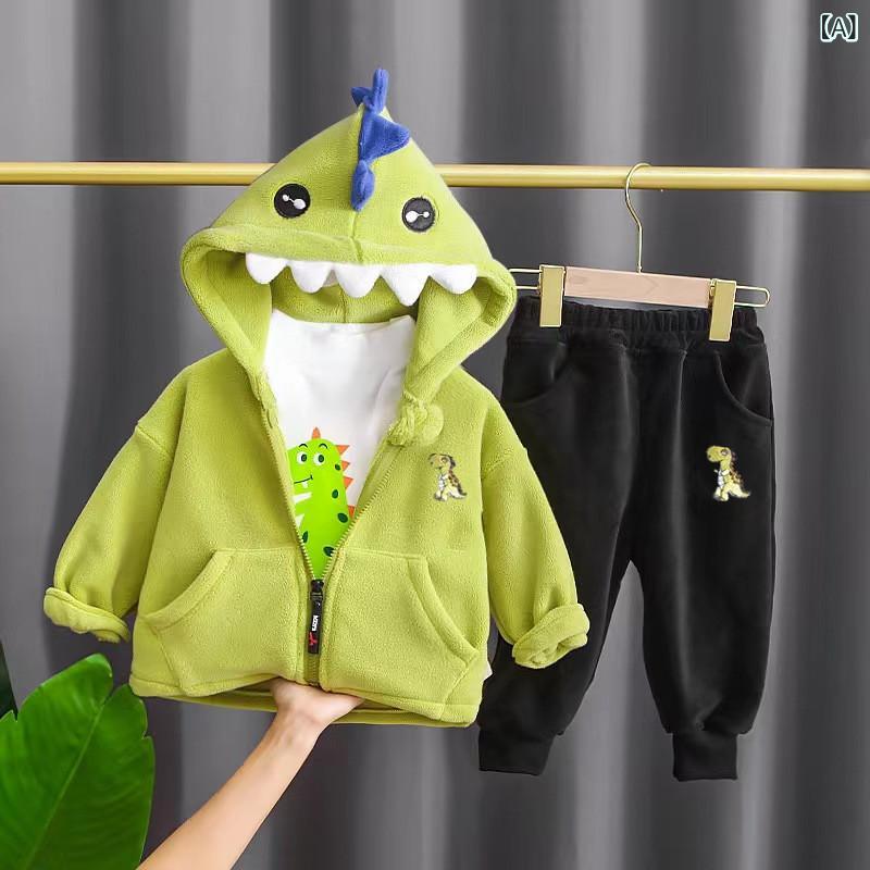 キッズ セットアップ 男の子 ボーイズ 子供服 恐竜柄 フード付き パーカー 長袖 長ズボン フリース あ..