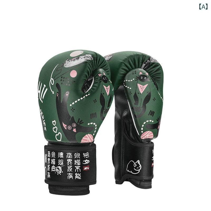 ボクシンググローブ ジュニア 大人用 格闘技 ムエタイ 散打 トレーニング PUレザー 耐久性 衝撃吸収 初心者向け グリーン ホワイト 10オンス 12オンス