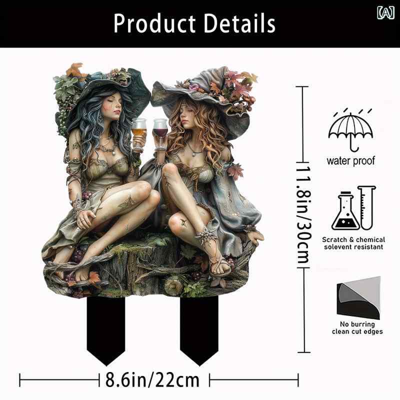 ガーデンオーナメント アクリル ガーデンピック 魔女 ペア ワイングラス 防水 ボヘミアン カントリースタイル おしゃれ かわいい 庭 庭園 屋外 エントランス デコレーション(x2)