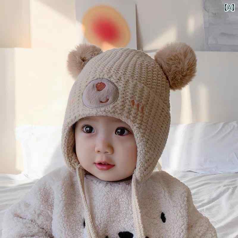 帽子 キッズ ベビー 男の子 女の子 冬 耳あて付き クマ耳 ニットキャップ 綿 コットン 裏起毛 フリース..