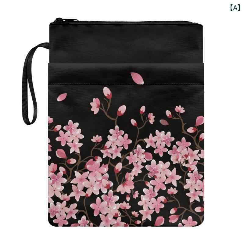 ブックカバー かわいい きのこ柄 桜柄 ファスナー開閉 ポケット付き 文庫本カバー 書籍収納ケース 丈夫なポリエステル製 おしゃれ 普段使い 読書 通学 通勤