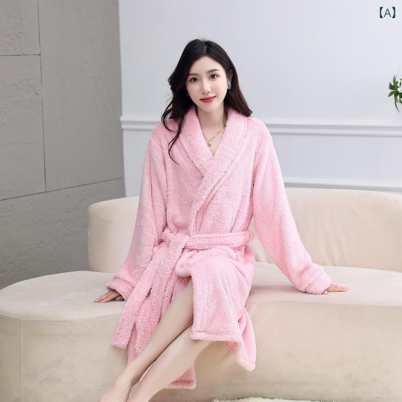 バスローブ レディース 秋冬 厚手 裏起毛 フランネル サンゴフリース ロング丈 ゆったり 大きいサイズ ..