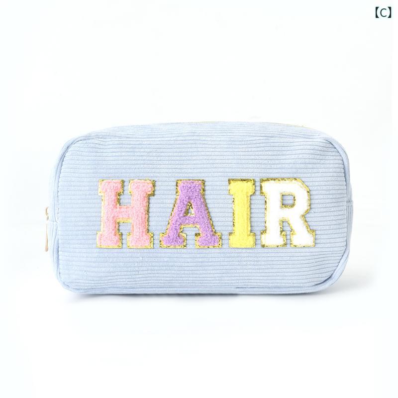 ポーチ ユニセックス 男女兼用 コーデュロイ アルファベット刺繡 大容量 超軽量 通気性 コスメ トラベル 収納 マルチケース ピンク ベージュ ブルー パープル かわいい(x2)