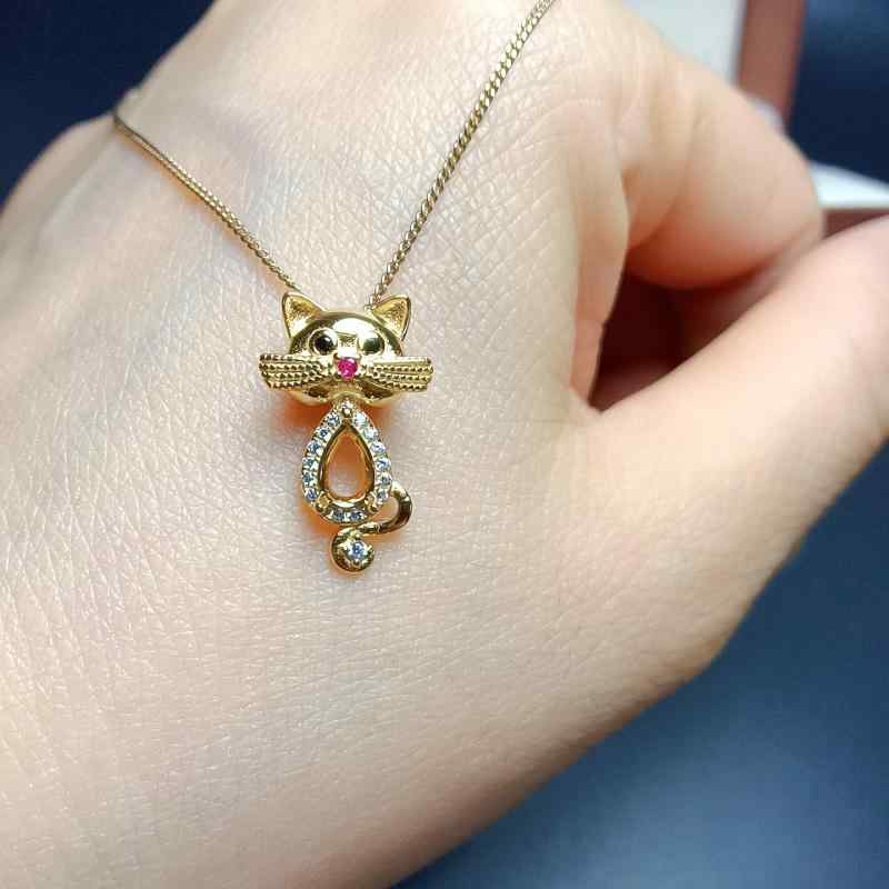 ネックレス レディース S925シルバー かわいい 猫モチーフ ペンダントトップ 空枠 雫型 4ミリ 6ミリ対応 ロジウム ローズゴールド ゴールドメッキ