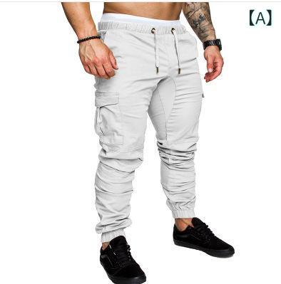 Half Pants, Shorts - カーゴパンツ メンズ 多機能ポケット ロング丈 ジョガー イージーウエスト ゆったり ルーズフィット ストレッチ 伸縮性 コットンブレンド カジュアル 普段使い タウンユース